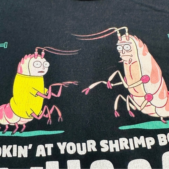 Adult Swim Rick and Morty Shrimp Body Like Whaaa? Black Graphic T-shirt - Picture 3 of 7